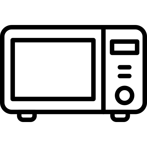 Black and white line drawing of a microwave with buttons and a display on the right side.